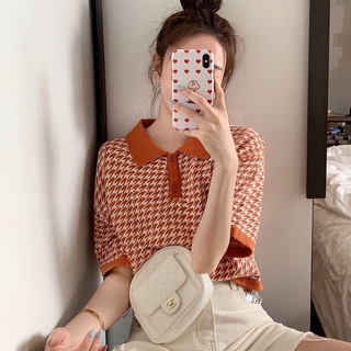 Summer Casual Polo Collar Knitted Crop Top for Women