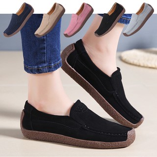Women Loafers Shoes Suede Leather Flat Work Shoes Slip On Moccasins Topsider Ladies 35-43
