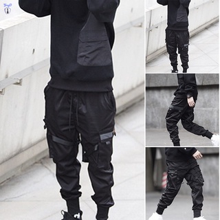 YI Men's Casual Harem Joggers Sweatpants Hip Hop Trousers Multi-Pocket Cargo Pants