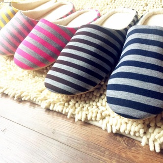 New products◐▨☍Japanese mosaic suede soles stripe home slippers for Women