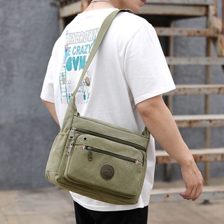 ๑▽✾Large-capacity canvas bag men s 2020 new messenger bag all-match shoulder bag male student Korean