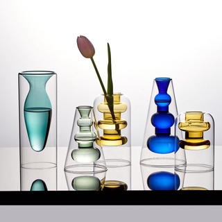 [gift]Nordic Home Decor Glass Vase Living Room Decoration Flower Vase Transparent Home Decorations D