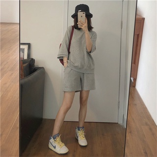 Summer thin college style loose and casual thin short-sleeved shorts hot sell sportswear suit (4)