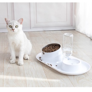 Pet Dog Cat Bowl Automatic Feeder Kitten Double Bowls Feeding Placemat Washable Water Drinking Dispe