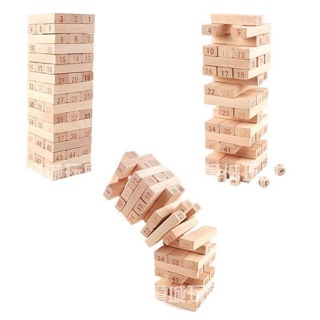 Jenga Wood Block Game with number and dice