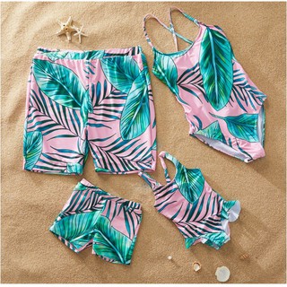 [COD]2021 Fashion Family Quick-dry Swimwear Tropical Printed Sleeveless Backless Beach Swimwear