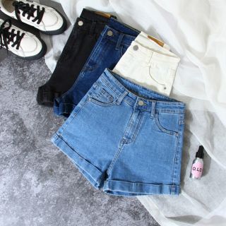 HOT Kpop fashion high-waisted denim maong shorts jeans loose slim folded Korean style (2)