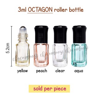 3ml Octagon Roller Bottle Empty THICK Glass with steel roll on for Essential Oil