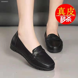 ✌◇☃Genuine leather soft sole mother shoes flat sole shoes women 2021 non-slip low-heel simple work s