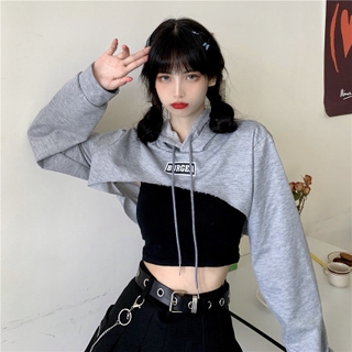 Crop Tops for Woman Hoodie With Cap Loose High Wait Street Style Outerwear Fashion Korean Sexy Long Sleeve Hip pop Dancing Tops