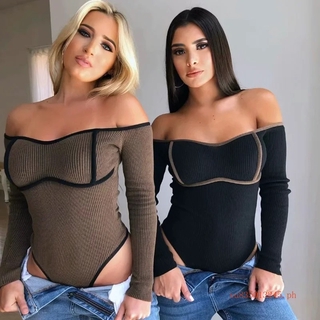 New! 2021 Hot Sale European H/M Fashion Contrast Design Knitted Solid Color One-piece