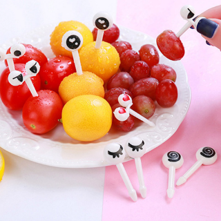 10PCS Children Bento Picks Fruit Forks Bento Decoration Box Halloween Gift Cat Cake Forks Eyes Food Picks Flatware Pack (4)