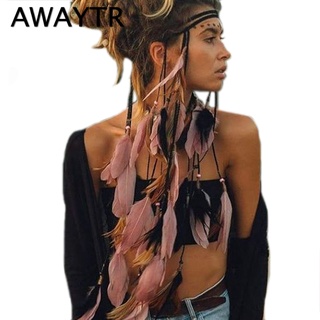 Feather Headband AWAYTR Rope Crown for Women Headwear Festival Hair Accessories Summer Beach