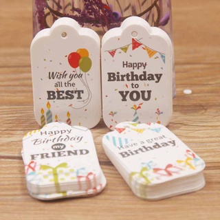 100pcs Happy Birthday Gift Tag White Hang Tag DIY Paper Label Tag Garment Tags Party Paper Box Packi