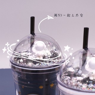 Girlwill Galaxy Black White Astronaut Glitters Dome Tumbler with Straw (3)