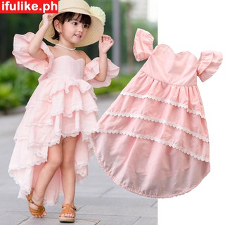 (COD)Toddler Kids Baby Girls Lace Off Shoulder Party Dress (1)