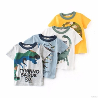 MYBABY Summer Baby Boy Girls Cotton Tops Kids Short Sleeve Cartoon T-Rex Dinosaur Printed Casual T-Shirt Blouse Children's Korean Style Homewear