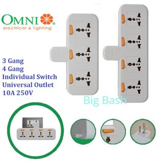 Omni Wall Multiple Universal Adpater Socket Extension Adapter W/ Individual Switch 3 Gang and 4 Gang