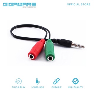 Gigaware 3.5mm Stereo Earphone Microphone Audio Splitter Cable Adapter Plug Jack