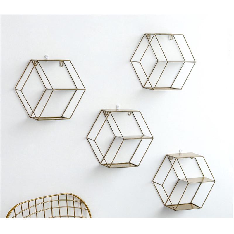 Metal Nordic Hexagon 3 Partitions Wall Shelf Hanging Mounted (7)