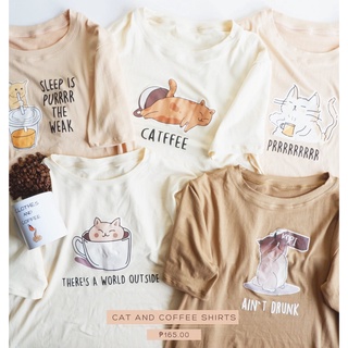 CNCPh Cat and Coffee Shirt | Cotton span Fabric | Loose Korean | Shirts and Tops