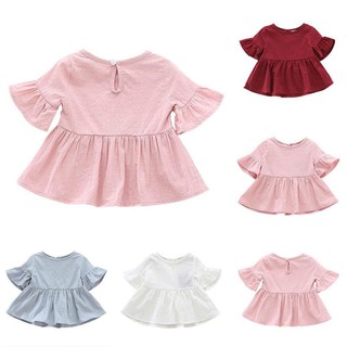 Baby Shirt Cute Cotton Short-sleeved Lotus Leaf Blouses (1)