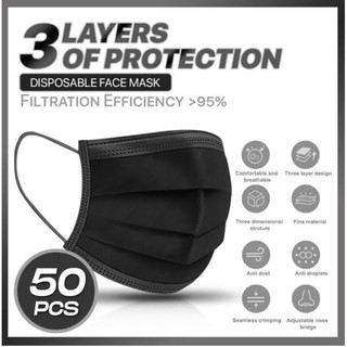 All Black Disposable Face Mask 3ply 50pcs per box