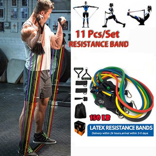 【150 LBS】11Pcs Resistance Bands Set Expander Pilates Yoga Exercise Fitness Rubber