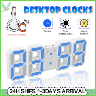 Living Room Digital Alarm Clock 3D LED Wall Clock Desk Alarm Clock Thermometer Display