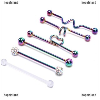 【GON】6Pcs/Set Screw Industrial Stainless Steel Cartilage Helix Barbell Bar Earings (6)