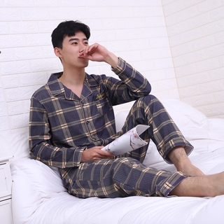 Men Pyjamas Cotton Pajamas Long Sleeve Korean Sleepwear Man's Homewear For Male