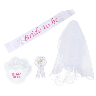 White satin bride to be tiara sash badge veil sets Hen Night Party bachelor (2)