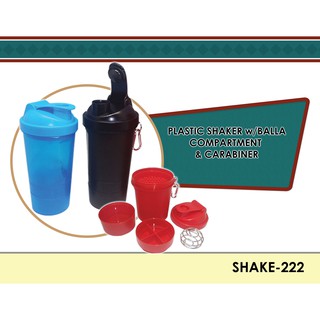 PLASTIC SHAKER W/ BALLA COMPARTMENT & CARABINER SHAKE-222