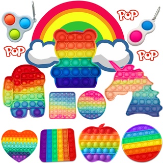 Cute Rainbow Pop Fidget Toys Mini Sress Relief Toys Silicone Push Toy Pop It