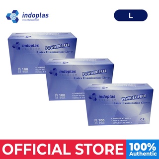 Indoplas Powder Free Examination Latex Gloves Box of 100 (Large) - 3 boxes