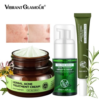 VIBRANT GLAMOUR Herbal Acne Treatment Set Tea Tree Oil Acne Removal Face Serum Gel Cream Anti-Acne Clear Pimples Firming Pores For Oily, Acne Prone Skin Acne Scar Repair Facial Moisturizer 3PCS