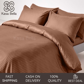Kasa Bella - Coffee 4in1 Stripe Hotel Quality Bedding Set Duvet Cover, Bedsheet 2 Pillowcase S41