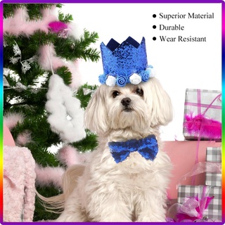 【available】Fashionable Christmas Birthday Party Pet Dogs Cats Shiny Flower Crown Hat Bow Tie Set