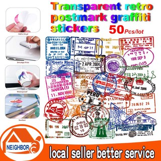 【In Stock】50 PCS Visa Seal Stamp Transparent Stickers Postmark Postage Graffiti Decals DIY Suitcase