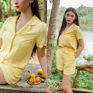 TBDA: Afternoon Tea Time Coordinates: Collared Buttondown & Belted Shorts - Yellow - A Girls Haven .