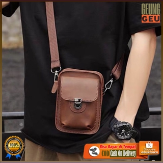 (Geunggeu) Men's Waist Bag Cellphone Leather Slingbag Slingbag Import 010GGSP003