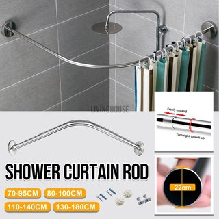 70-180cm Bathroom Stainless Steel Round Curved Bath Rod Shower Curtain Rod
