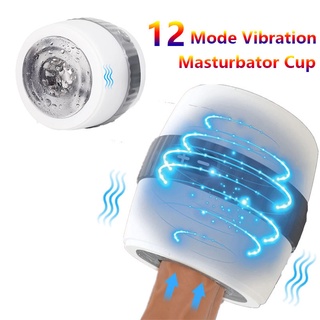 PEmw 12 Mode Vibration Male Masturbator Cup Sex Machine Adult Endurance Exercise Penis Delay Trainin
