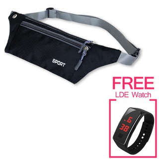 Outdoor Sport Polyester Running Travel Waist Fanny Bag Free LED Watch