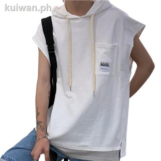 ☼Fake Two Pieces Vest New Men's Fashion Casual Hoodies Waistcoat Trend Drawstring Sando for Men 3 Colors (1)