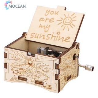 mocean Retro Carved Wooden Manual Music Box Hand Cranked Birthday Gift Ornaments