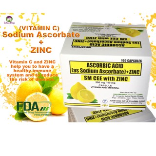 SM CEE with ZINC Ascorbic Acid [Sodium Ascorbate + Zinc] 100 Capsules