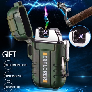 gift✆♣✖Outdoor Waterproof Dual Arc Lighter Camouflage Green Rechargeable Zippo Style Windproof Plasm
