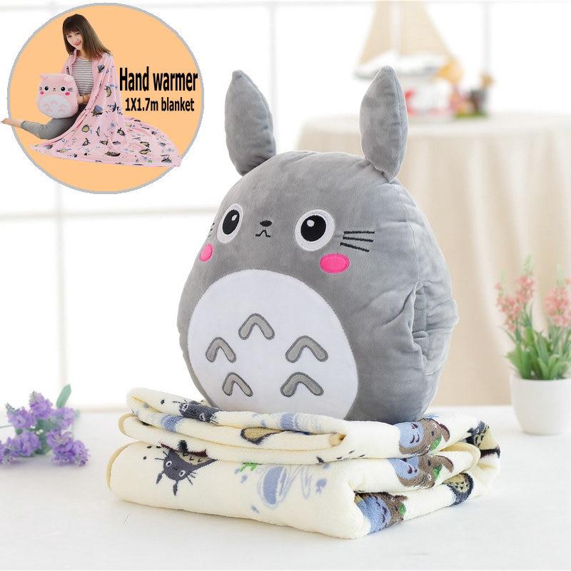 ul6o Japan Plush Totoro Hand Warmer Flannel Blanket Stuffed Bedroom Pillow Cushion∧