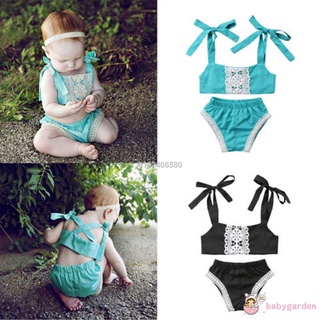BABYGARDEN-Baby Girls Swimsuit Sling Lace Bandage Strap Shoulder Tops+ Triangle Shorts